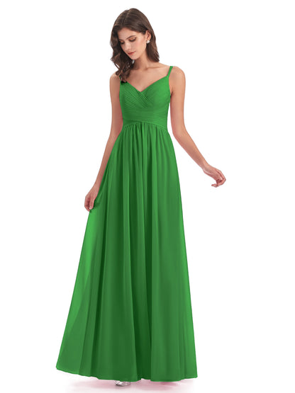 Ava Spaghetti Straps V-Neck Long Bridesmaid Dresses