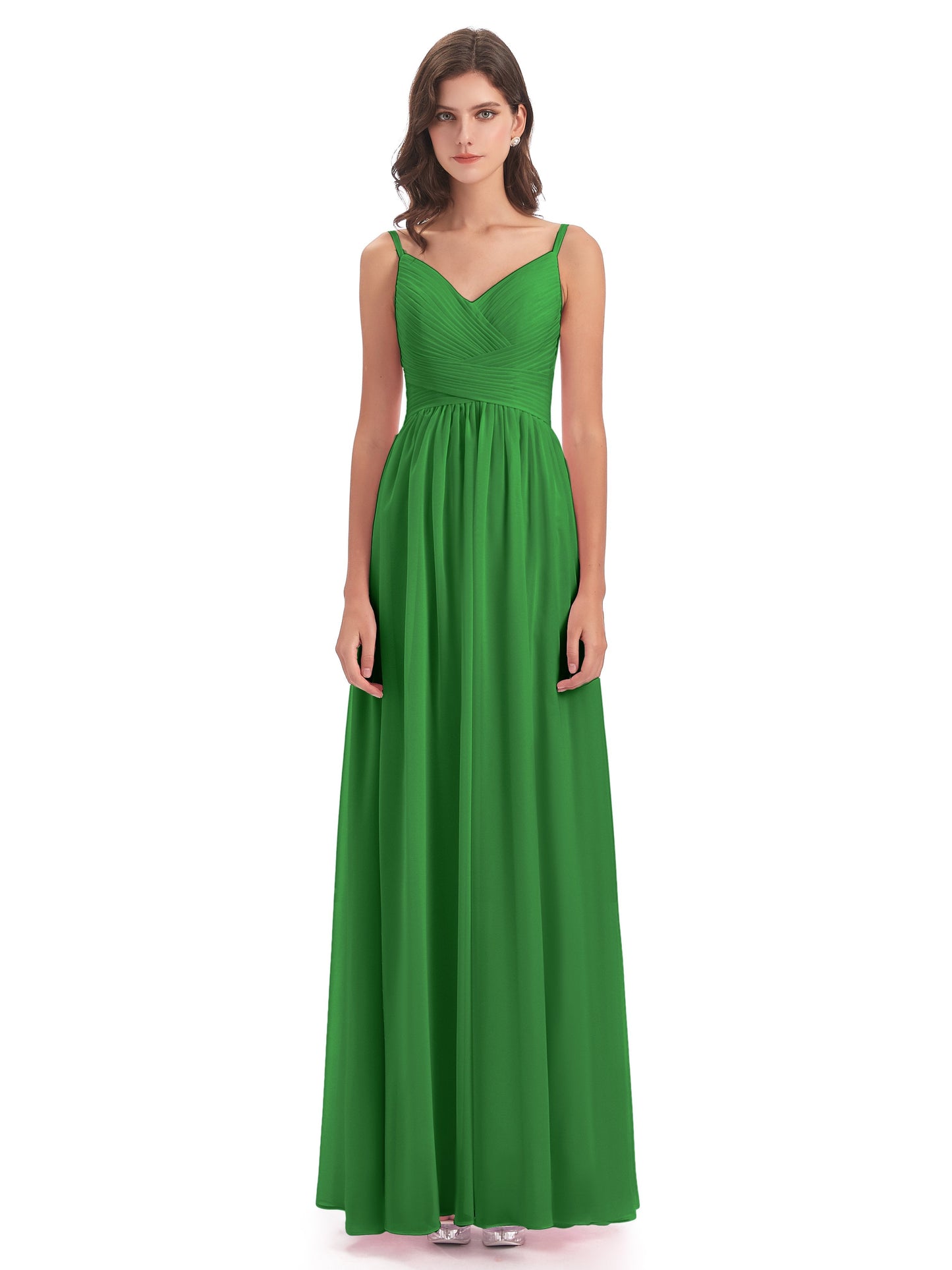 Ava Spaghetti Straps V-Neck Long Bridesmaid Dresses