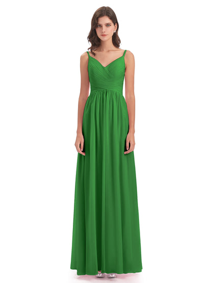 Ava Spaghetti Straps V-Neck Long Bridesmaid Dresses