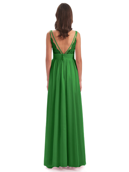 Ava Spaghetti Straps V-Neck Long Bridesmaid Dresses