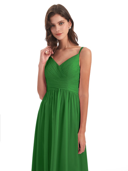 Ava Spaghetti Straps V-Neck Long Bridesmaid Dresses