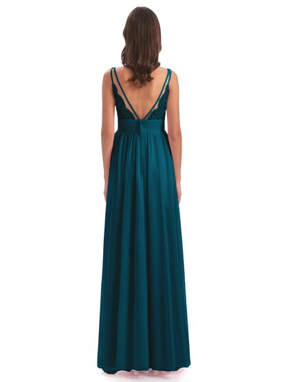 Ava Spaghetti Straps V-Neck Long Bridesmaid Dresses