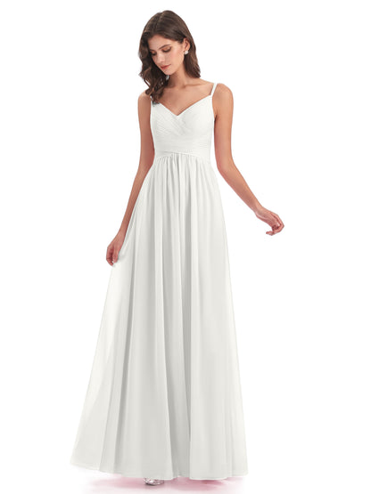 Ava Spaghetti Straps V-Neck Long Bridesmaid Dresses