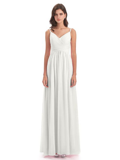 Ava Spaghetti Straps V-Neck Long Bridesmaid Dresses