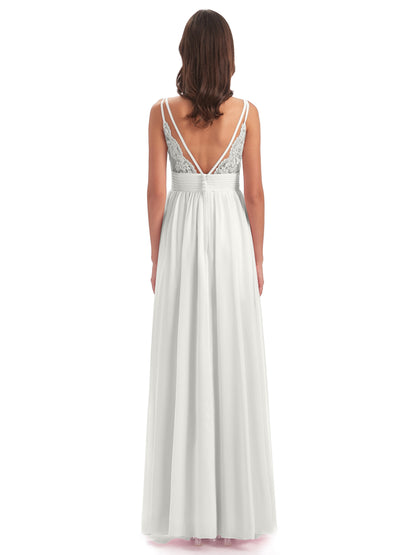 Ava Spaghetti Straps V-Neck Long Bridesmaid Dresses