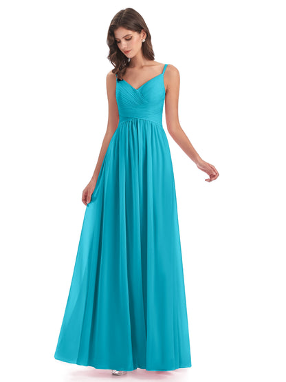 Ava Spaghetti Straps V-Neck Long Bridesmaid Dresses