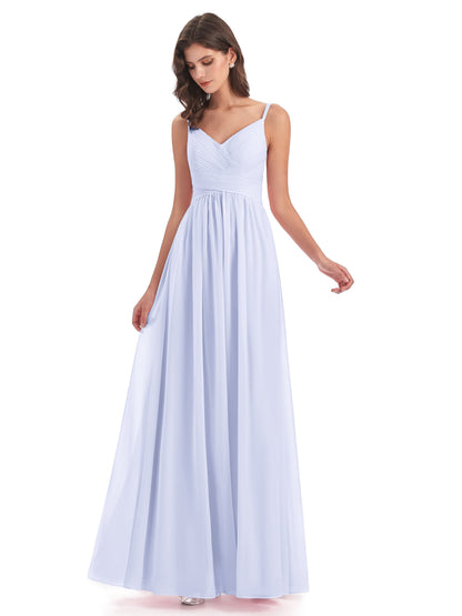 Ava Spaghetti Straps V-Neck Long Bridesmaid Dresses