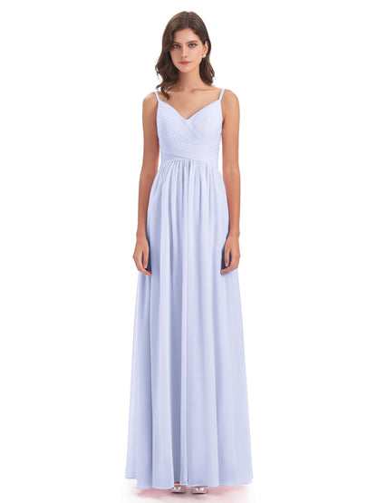 Ava Spaghetti Straps V-Neck Long Bridesmaid Dresses