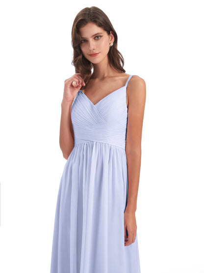Ava Spaghetti Straps V-Neck Long Bridesmaid Dresses