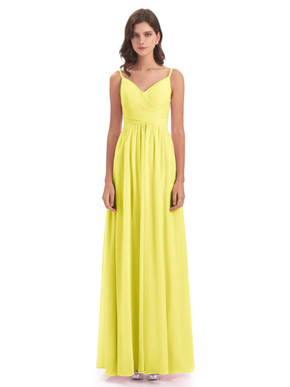 Ava Spaghetti Straps V-Neck Long Bridesmaid Dresses