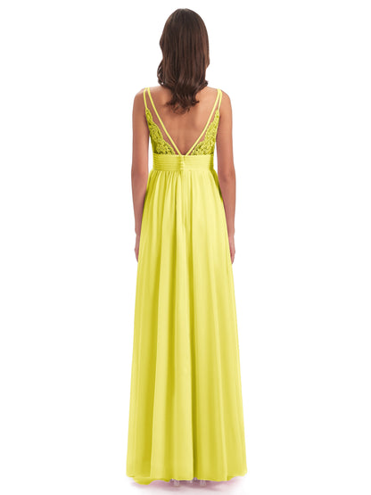 Ava Spaghetti Straps V-Neck Long Bridesmaid Dresses