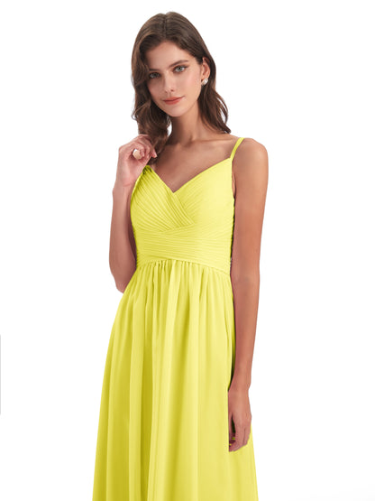 Ava Spaghetti Straps V-Neck Long Bridesmaid Dresses