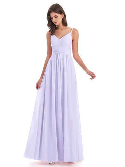 Ava Spaghetti Straps V-Neck Long Bridesmaid Dresses