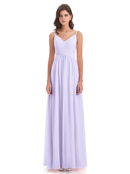 Ava Spaghetti Straps V-Neck Long Bridesmaid Dresses