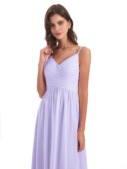 Ava Spaghetti Straps V-Neck Long Bridesmaid Dresses
