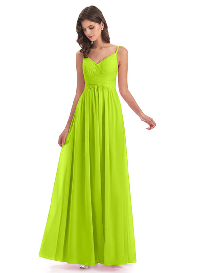 Ava Spaghetti Straps V-Neck Long Bridesmaid Dresses