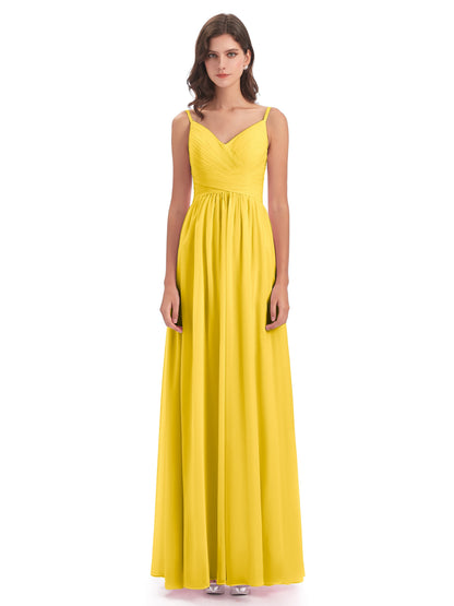 Ava Spaghetti Straps V-Neck Long Bridesmaid Dresses