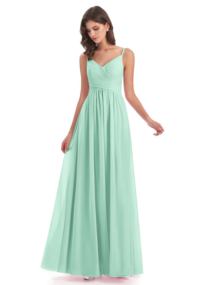 Ava Spaghetti Straps V-Neck Long Bridesmaid Dresses