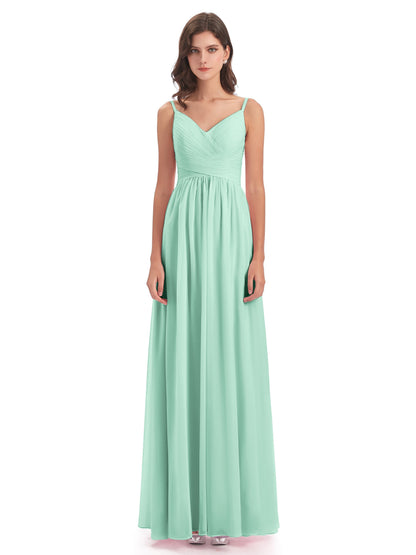 Ava Spaghetti Straps V-Neck Long Bridesmaid Dresses