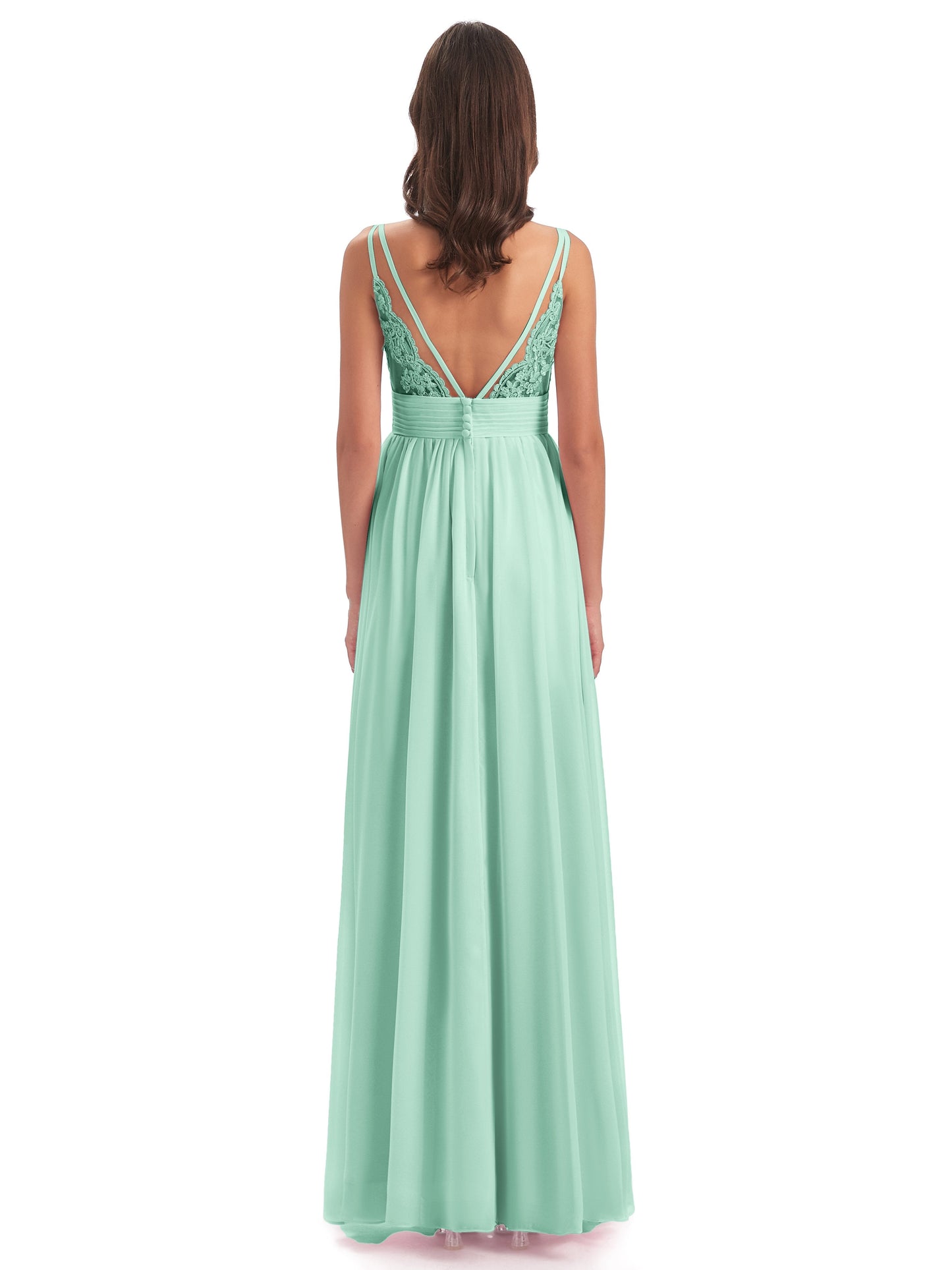 Ava Spaghetti Straps V-Neck Long Bridesmaid Dresses