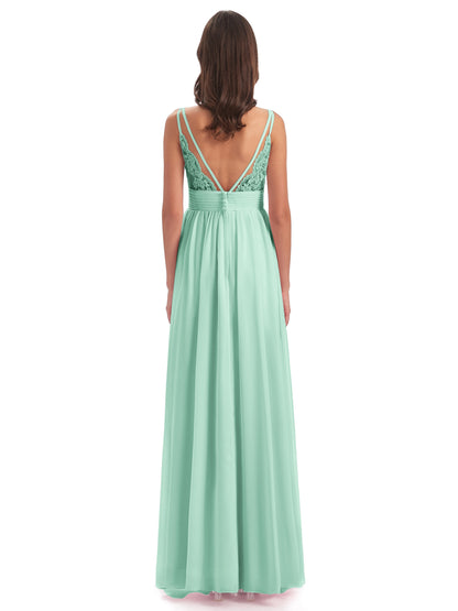 Ava Spaghetti Straps V-Neck Long Bridesmaid Dresses