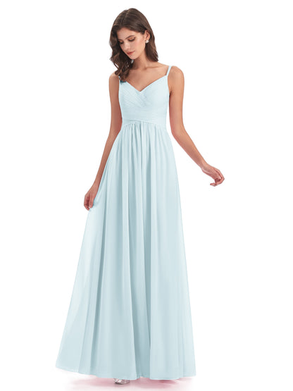 Ava Spaghetti Straps V-Neck Long Bridesmaid Dresses