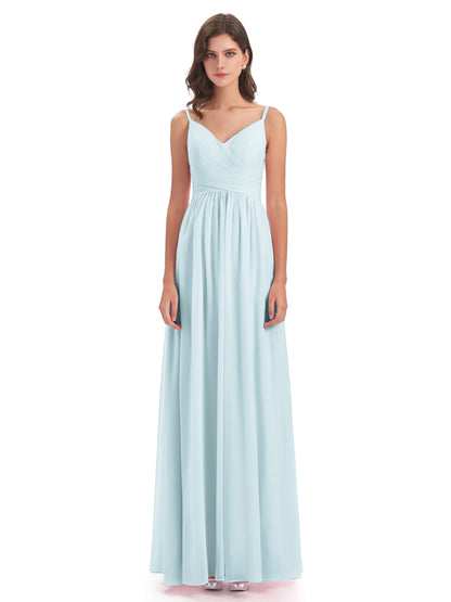 Ava Spaghetti Straps V-Neck Long Bridesmaid Dresses