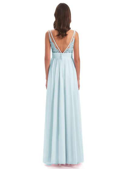 Ava Spaghetti Straps V-Neck Long Bridesmaid Dresses