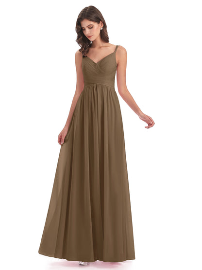 Ava Spaghetti Straps V-Neck Long Bridesmaid Dresses