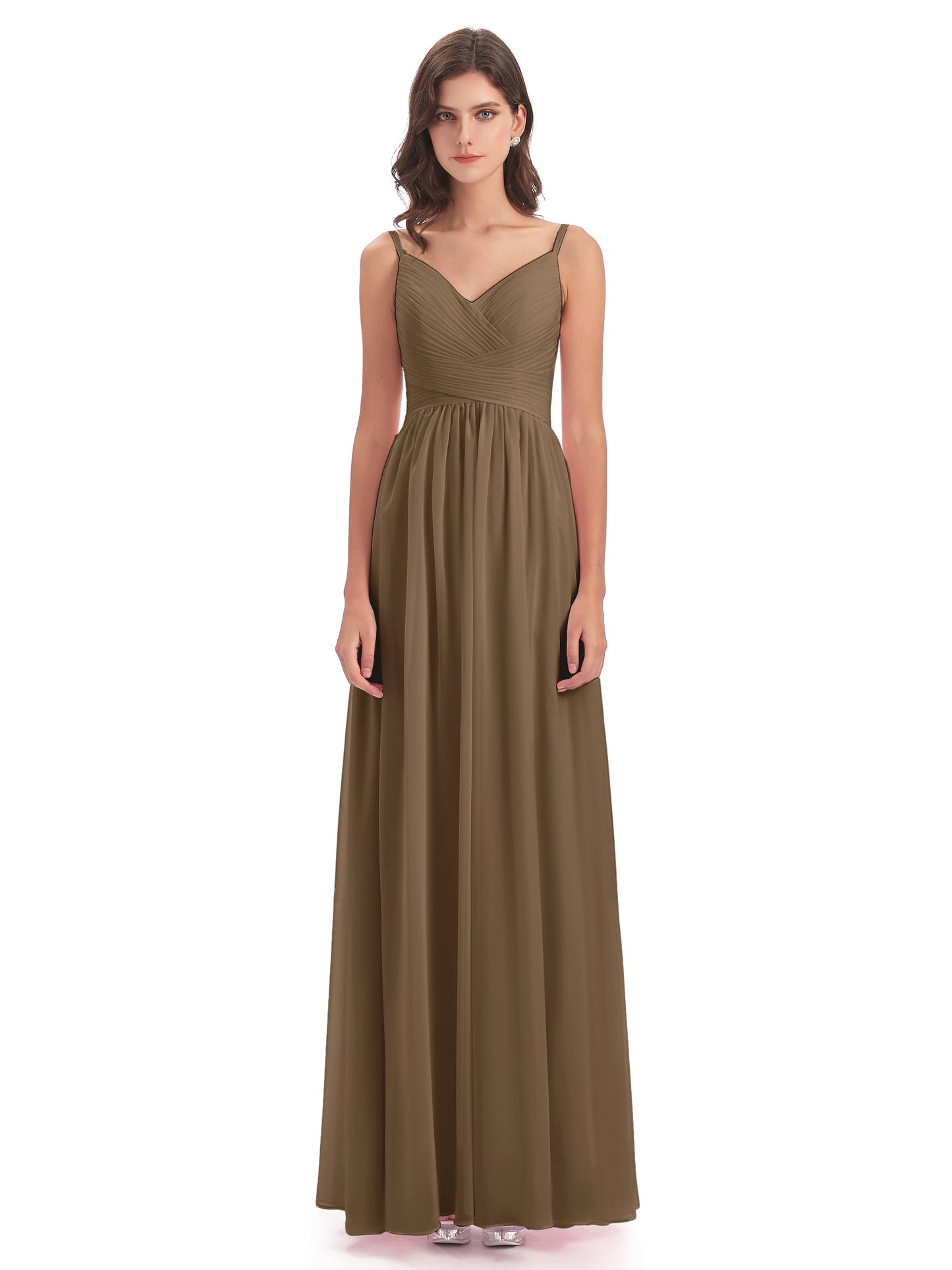 Ava Spaghetti Straps V-Neck Long Bridesmaid Dresses