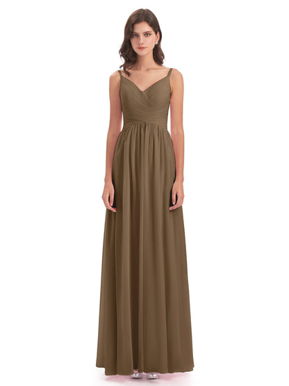 Ava Spaghetti Straps V-Neck Long Bridesmaid Dresses