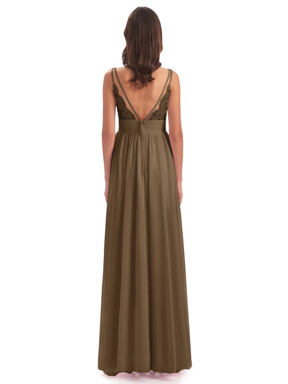 Ava Spaghetti Straps V-Neck Long Bridesmaid Dresses