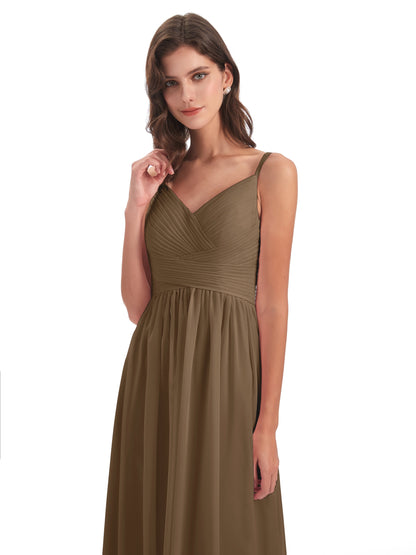 Ava Spaghetti Straps V-Neck Long Bridesmaid Dresses