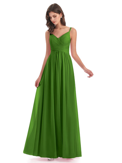 Ava Spaghetti Straps V-Neck Long Bridesmaid Dresses
