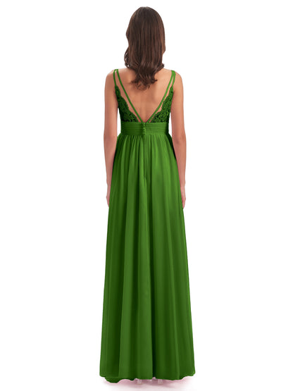 Ava Spaghetti Straps V-Neck Long Bridesmaid Dresses