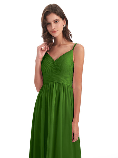 Ava Spaghetti Straps V-Neck Long Bridesmaid Dresses