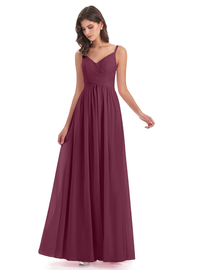 Ava Spaghetti Straps V-Neck Long Bridesmaid Dresses