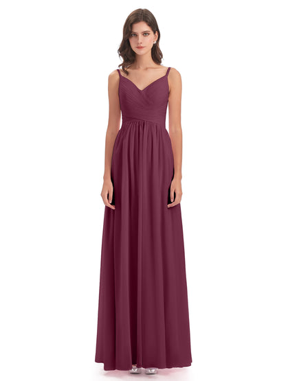 Ava Spaghetti Straps V-Neck Long Bridesmaid Dresses