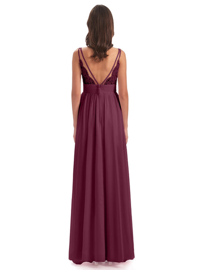 Ava Spaghetti Straps V-Neck Long Bridesmaid Dresses
