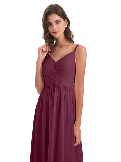 Ava Spaghetti Straps V-Neck Long Bridesmaid Dresses