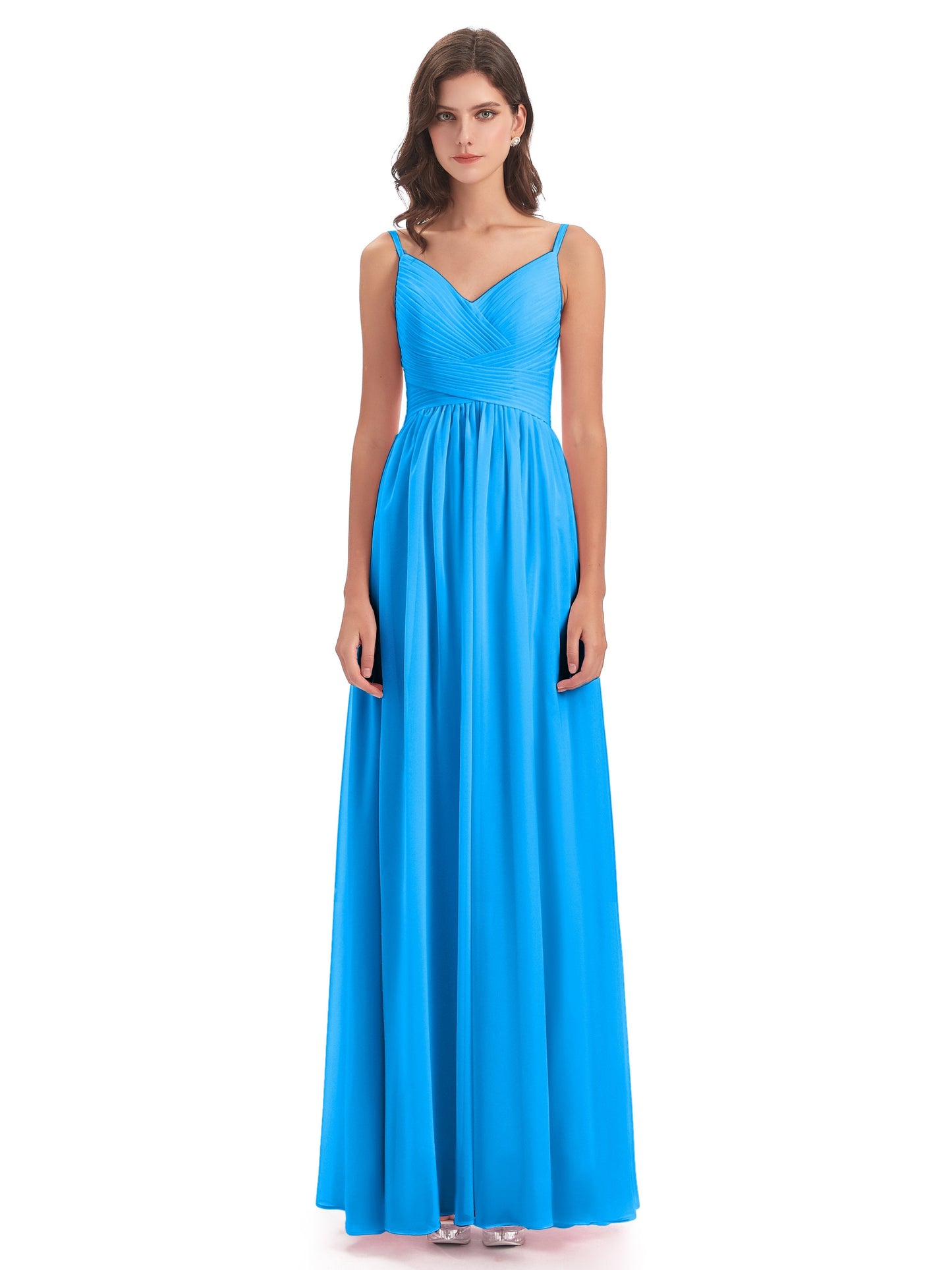 Ava Spaghetti Straps V-Neck Long Bridesmaid Dresses