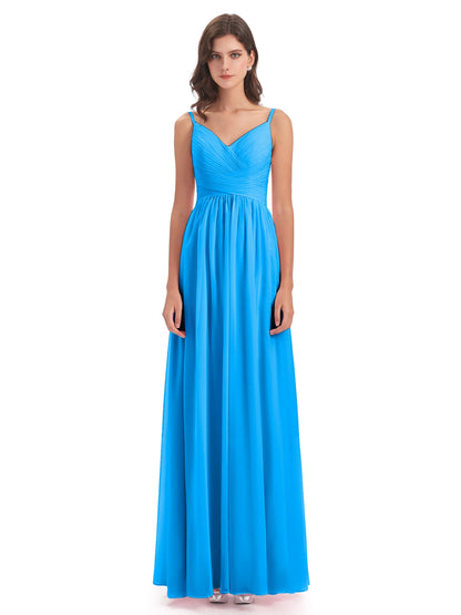 Ava Spaghetti Straps V-Neck Long Bridesmaid Dresses