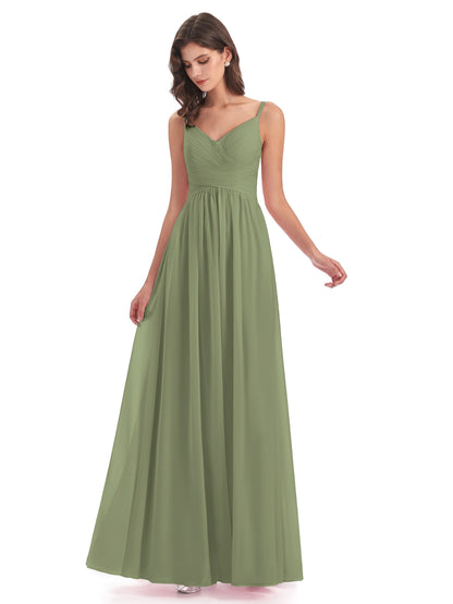 Ava Spaghetti Straps V-Neck Long Bridesmaid Dresses
