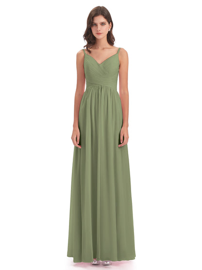 Ava Spaghetti Straps V-Neck Long Bridesmaid Dresses