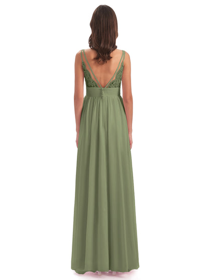 Ava Spaghetti Straps V-Neck Long Bridesmaid Dresses