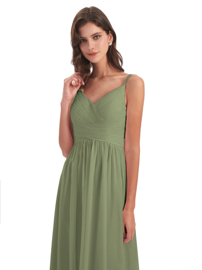 Ava Spaghetti Straps V-Neck Long Bridesmaid Dresses