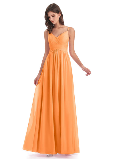 Ava Spaghetti Straps V-Neck Long Bridesmaid Dresses