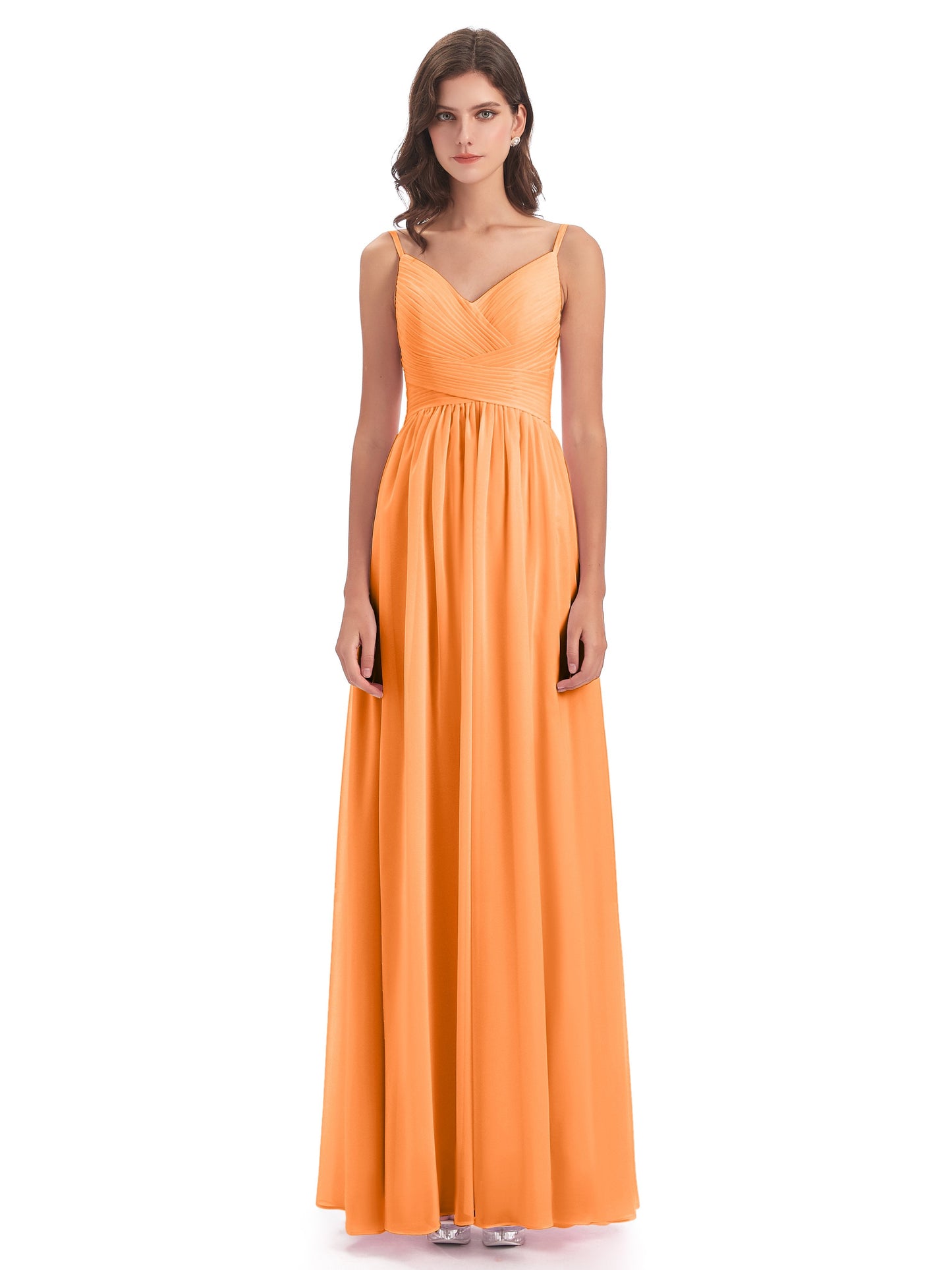 Ava Spaghetti Straps V-Neck Long Bridesmaid Dresses