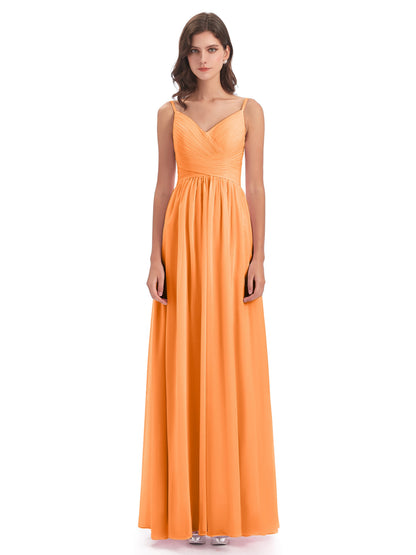 Ava Spaghetti Straps V-Neck Long Bridesmaid Dresses