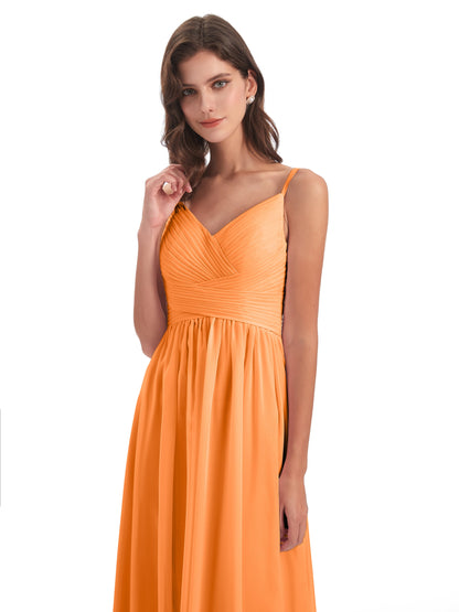Ava Spaghetti Straps V-Neck Long Bridesmaid Dresses